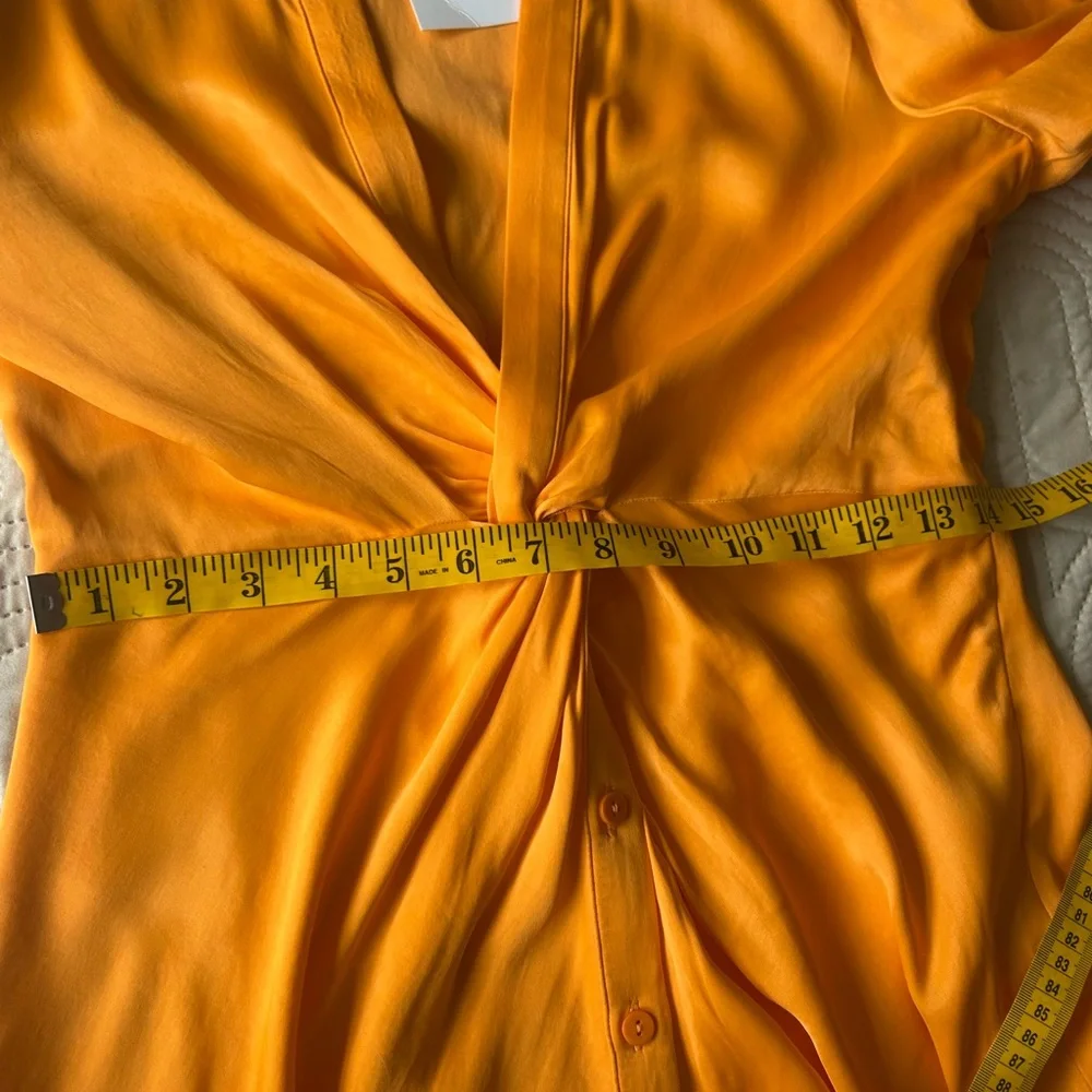 NWT Zara Orange twist satin shirt dress. Size Small. Long sleeves, deep v neck. - Picture 11 of 16